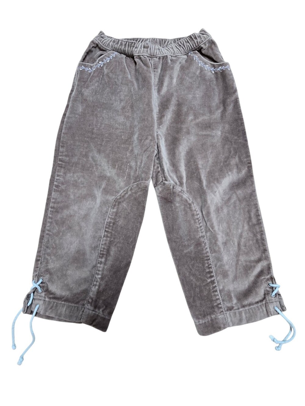Jacadi Toddler Brown Velvet Pants with Blue Drawstring and Embroidery 23M